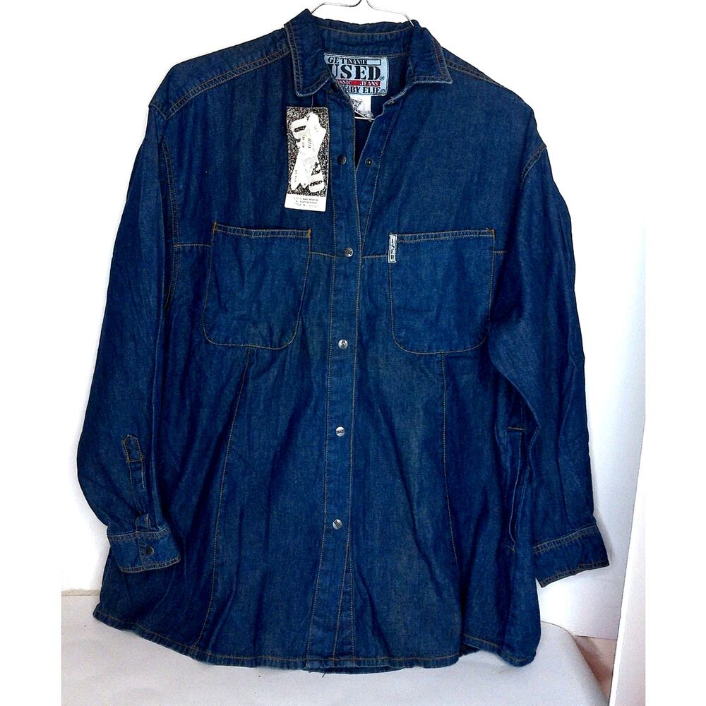 VTG Get Used by Elie Denim Shirt Mens Deadstock 90s Hip Hop Streetwear Large NWT